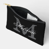Personalized monogram small black cosmetic bag etui (Open)