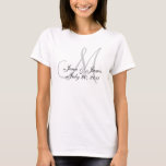 Personalized Monogram Wedding T-Shirt<br><div class="desc">Monogram Team Wedding T-Shirt. A great gift for your bridesmaids as part of your wedding team. Personalize these t-shirts with your initial,  bride and groom names and wedding date. You can pick the colors and of course customize with your personal information. Elke Clarke ©2008</div>