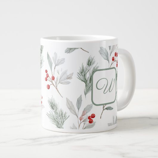 Personalized Monogram Winter Foliage Coffee Mug Grote Koffiekop (Voorkant rechts)