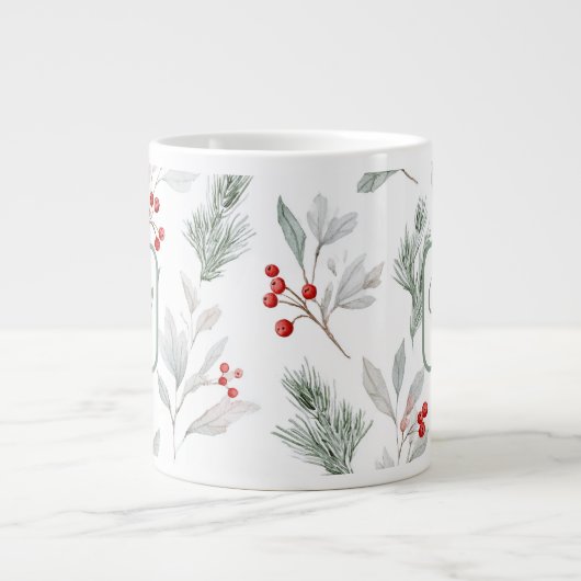 Personalized Monogram Winter Foliage Coffee Mug Grote Koffiekop (Voorkant)