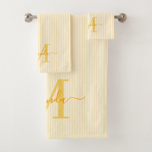 Personalized Monogram Yellow & White Stripes Bad Handdoek (Insitu)