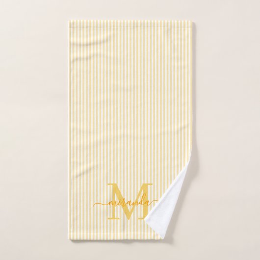 Personalized Monogram Yellow & White Stripes Bad Handdoek (Handdoek)