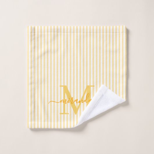Personalized Monogram Yellow & White Stripes Bad Handdoek (Wasdoekje)