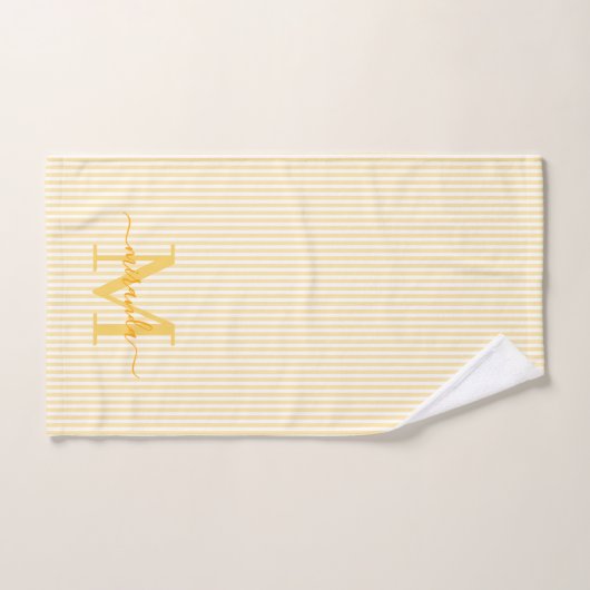 Personalized Monogram Yellow & White Stripes Bad Handdoek (Handdoek)