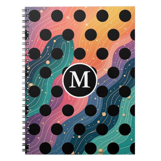 Personalized Monogrammed Black & White Polka Dots Notitieboek (Voorkant)
