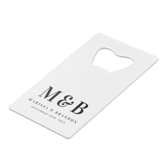 Personalized Monogrammed Initials Wedding Favors Creditkaart Flessenopener (Voorkant Gekanteld)