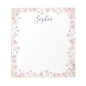 Personalized Monogrammed Pink Flowers Floral Notitieblok (Voorkant)