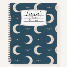 Personalized Moon Pattern Spiral Notebook 8.5x11