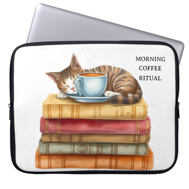Personalized Morning Coffee Cat Ritual Cozy Laptop Sleeve (Voorkant)