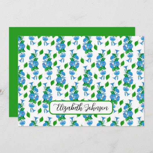 Personalized Morning Glories Floral Note Card Notitiekaartje (Voorkant / Achterkant)