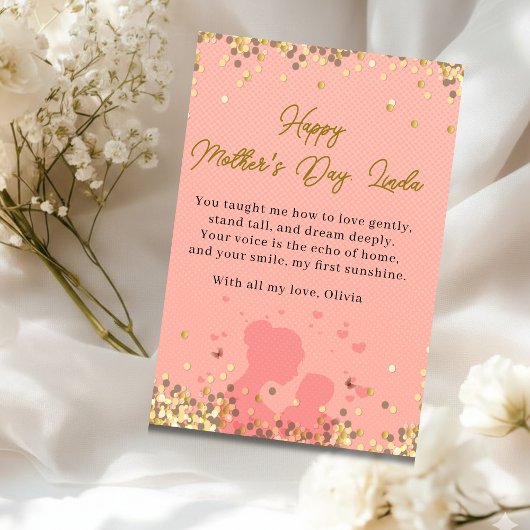 Personalized Mother’s Day Card Elegant Pink Love Feestdagenkaart