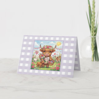 Personalized Mother’s Day Highland Cow Lavender Kaart