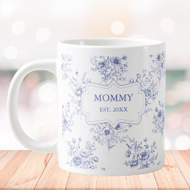 Personalized Mothers Day Blue Flowers Floral Grote Koffiekop