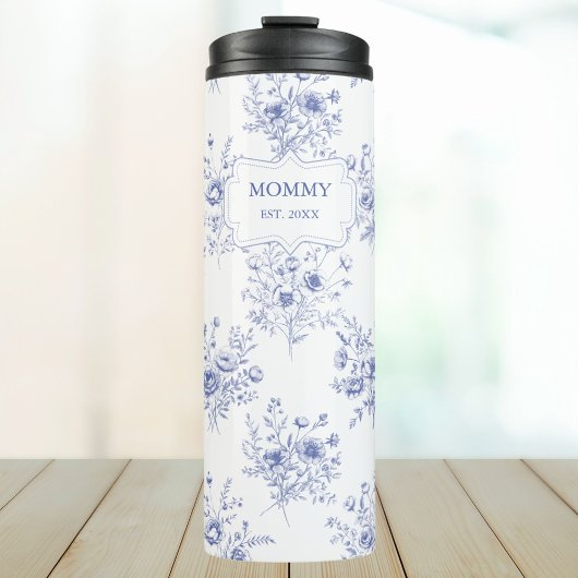 Personalized Mothers Day Blue Flowers Floral Thermosbeker