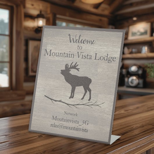 Personalized Mountain Lodge Guest WiFi Sign Reclamebord Met Voetstuk