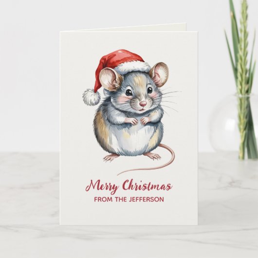 Personalized Mouse with Santa Hat Christmas Feestdagen Kaart (Voorkant)