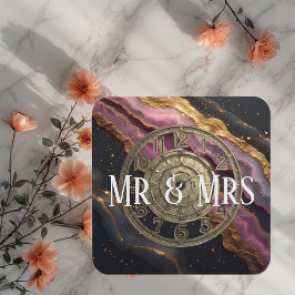 Personalized Mr & Mrs Agate Pink Romantic Luxury Bier Onderzetter