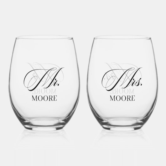 Personalized Mr. & Mrs. Stemless Wine Glass Wijnglas Zonder Voet (Achterkant)