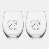 Personalized Mr. & Mrs. Stemless Wine Glass Wijnglas Zonder Voet (Voorkant)