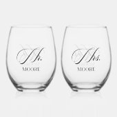 Personalized Mr. & Mrs. Stemless Wine Glass Wijnglas Zonder Voet (Achterkant)