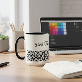 Personalized Mug Black Lace Floral Slogan Mok