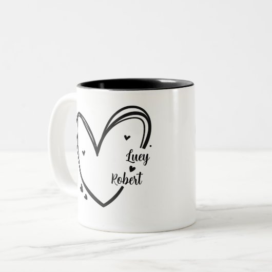 Personalized mug for couples with names tweekleurige koffiemok (Voorkant links)