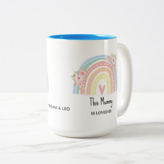 Personalized Mum's Rainbow & Floral Mug Tweekleurige Koffiemok (Voorkant rechts)
