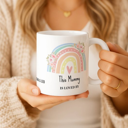 Personalized Mum's Rainbow & Floral Name Mug Koffiemok