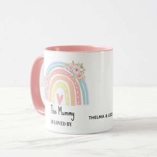 Personalized Mum's Rainbow & Floral Name Mug Mok (Voorkant links)