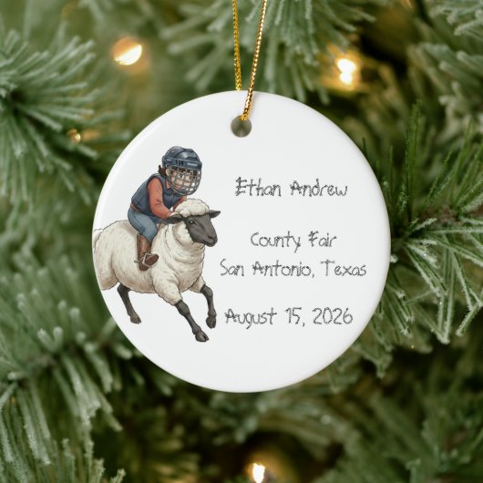 Personalized Mutton Bustin Boy  Keramisch Ornament (Boom)