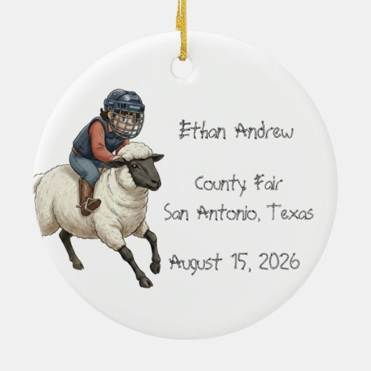 Personalized Mutton Bustin Boy  Keramisch Ornament (Achterkant)
