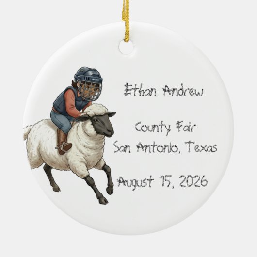 Personalized Mutton Bustin Rodeo Boy  Keramisch Ornament (Achterkant)