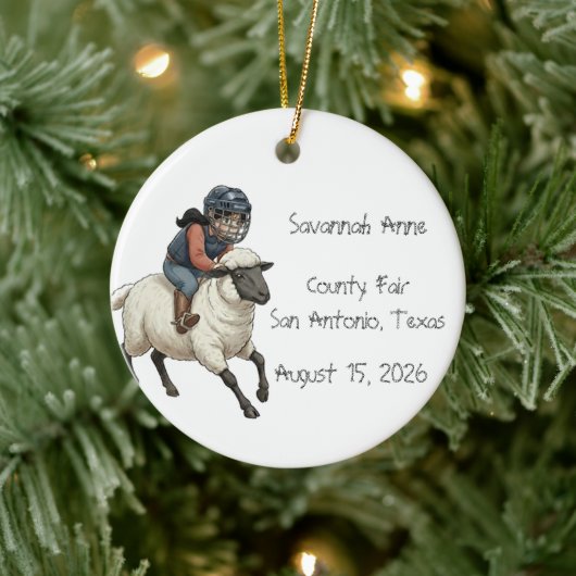 Personalized Mutton Bustin Rodeo Girls Keramisch Ornament (Boom)