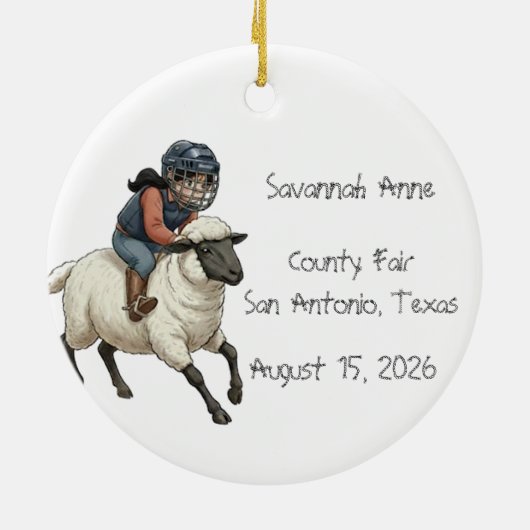 Personalized Mutton Bustin Rodeo Girls Keramisch Ornament (Achterkant)