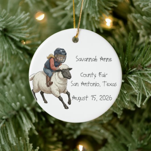 Personalized Mutton Bustin Rodeo Girls Keramisch Ornament (Boom)