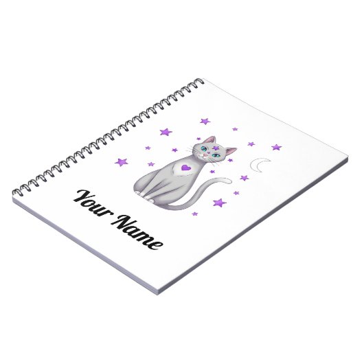 Personalized Mystic Gray Cat Notebook Notitieboek (Linkerzijde)
