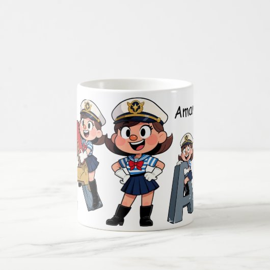 Personalized  Name & A Sailor Cartoon Character  Koffiemok (Center)