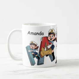 Personalized  Name & A Sailor Cartoon Character  Koffiemok