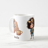 Personalized Name & A Sleepy Morning Plaid Charact Koffiemok (Voorkant links)