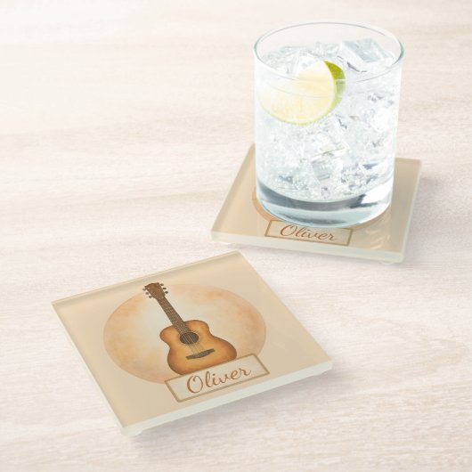 Personalized Name Acoustic Guitar For Music Lovers Glazen Onderzetter (Schuin)