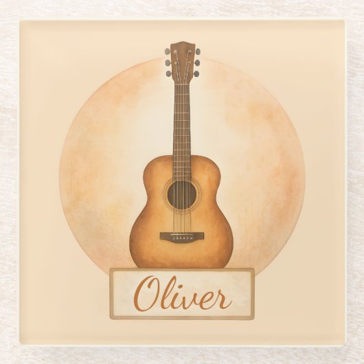 Personalized Name Acoustic Guitar For Music Lovers Glazen Onderzetter (Voorkant)