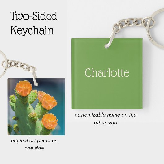 Personalized name and Cactus flower Photo Sleutelhanger