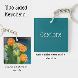 Personalized name and Cactus flower Photo Sleutelhanger