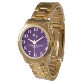 Personalized name and Monogram White And Purple Horloge (Gekanteld)