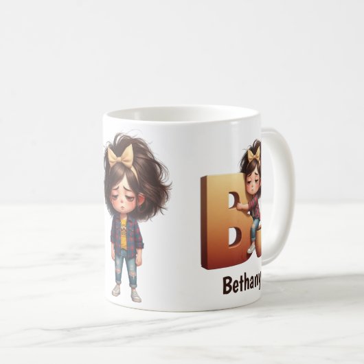 Personalized Name & B Sleepy Morning Plaid Charact Koffiemok (Voorkant rechts)