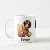 Personalized Name & B Sleepy Morning Plaid Charact Koffiemok (Links)