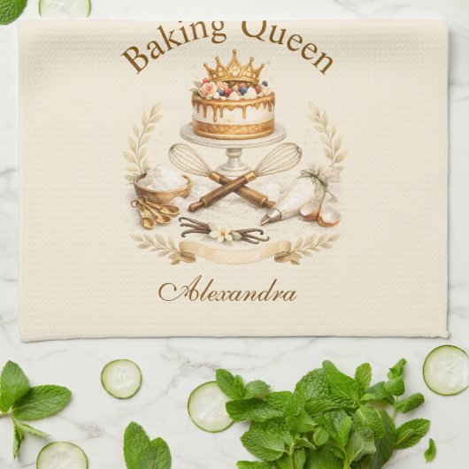 Personalized Name Baking Queen Theedoek (Gevouwen)
