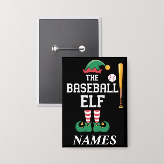 Personalized Name Baseball Elf Family Matching  Button (Voorkant / Achterkant)