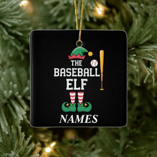 Personalized Name Baseball Elf Family Matching Keramisch Ornament (Boom)