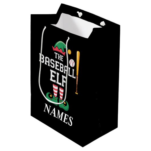 Personalized Name Baseball Elf Family Matching Medium Cadeauzakje (Voorkant Gekanteld)